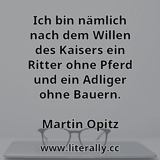 Ich bin nämlich nach dem Willen des Kaisers ein Ritter ohne Pferd und ein Adliger ohne Bauern.
Martin Opitz
