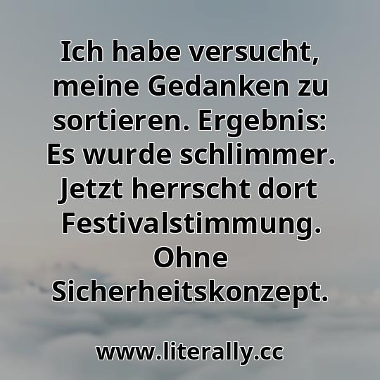Ich habe versucht, meine Gedanken zu sortieren. Ergebnis: Es wurde schlimmer. Jetzt herrscht dort Festivalstimmung. Ohne Sicherheitskonzept.
