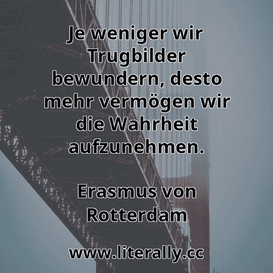 Je weniger wir Trugbilder bewundern, desto mehr vermögen wir die Wahrheit aufzunehmen.
Erasmus von Rotterdam
