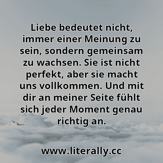 Liebe bedeutet nicht, immer einer Meinung zu sein, sondern gemeinsam zu wachsen. Sie ist nicht perfekt, aber sie macht uns vollkommen. Und mit dir an meiner Seite fühlt sich jeder Moment genau richtig an.
