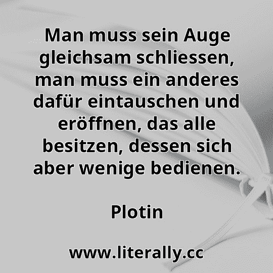 Man muss sein Auge gleichsam schliessen, man muss ein anderes dafür eintauschen und eröffnen, das alle besitzen, dessen sich aber wenige bedienen.
Plotin
