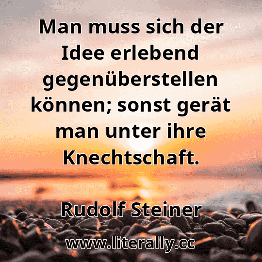 Man muss sich der Idee erlebend gegenüberstellen können; sonst gerät man unter ihre Knechtschaft.
Rudolf Steiner
