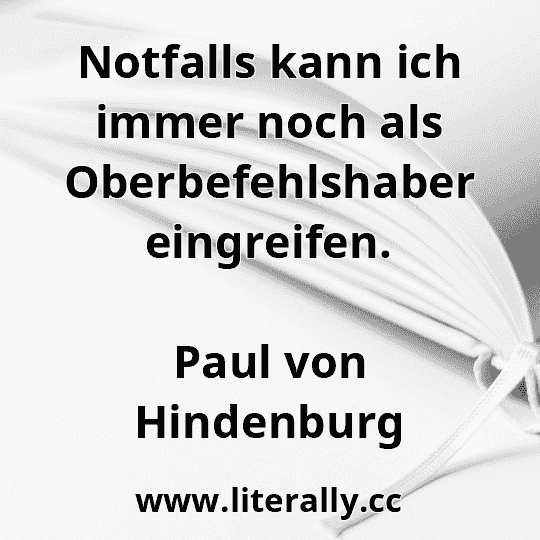 Notfalls kann ich immer noch als Oberbefehlshaber eingreifen.
Paul von Hindenburg

