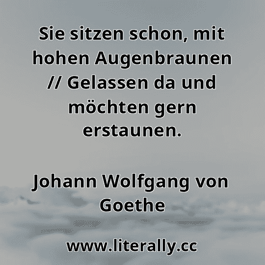 Sie sitzen schon, mit hohen Augenbraunen // Gelassen da und möchten gern erstaunen.
Johann Wolfgang von Goethe
