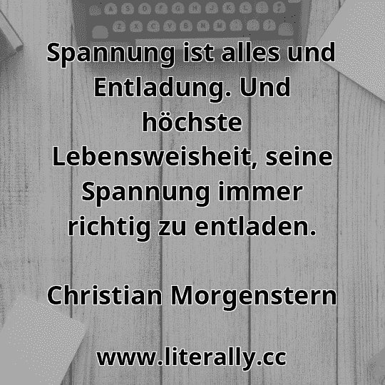 Spannung ist alles und Entladung. Und höchste Lebensweisheit, seine Spannung immer richtig zu entladen.
Christian Morgenstern
